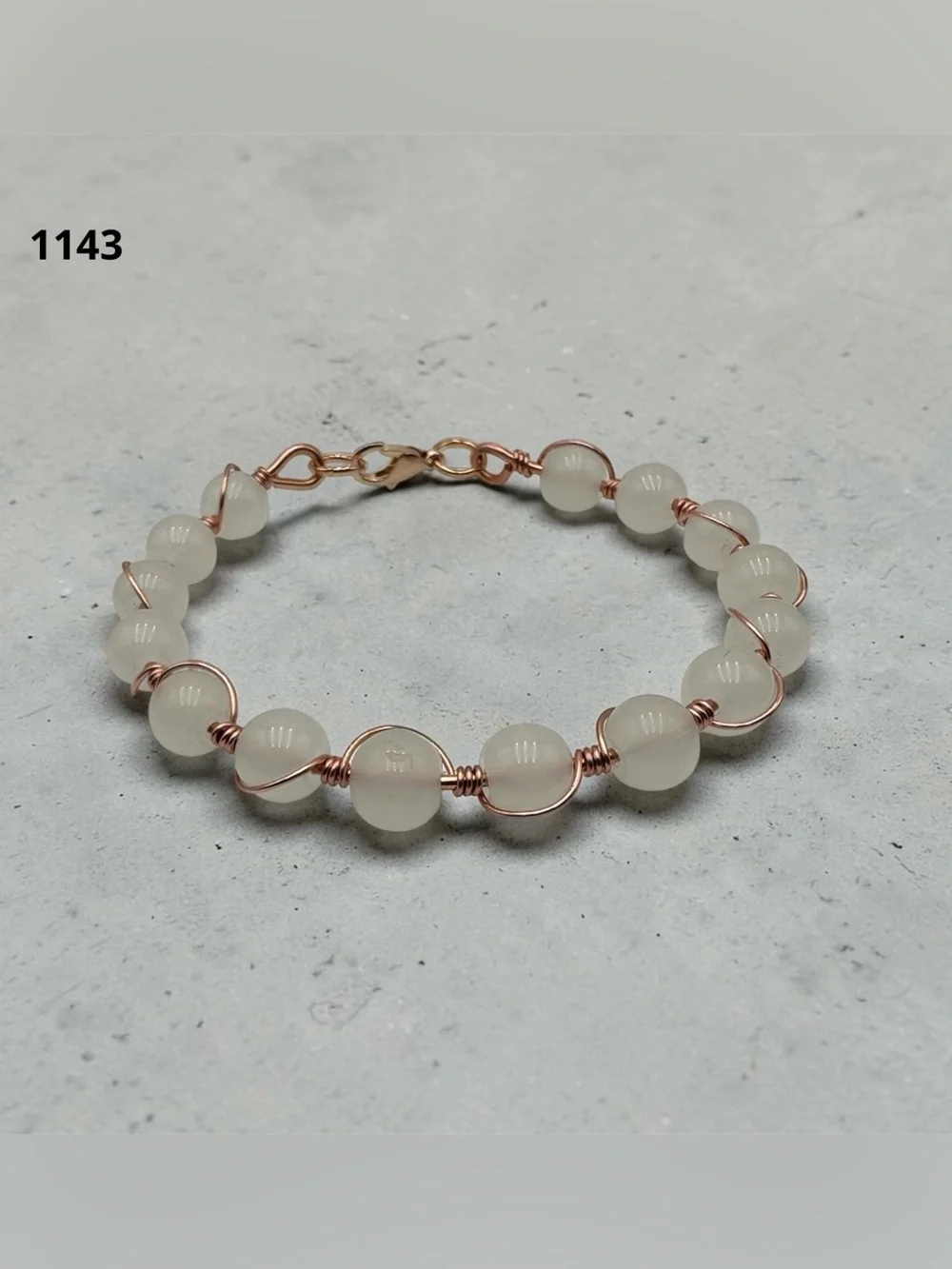 Milky White Beaded Bracelet Handmade Wire Wrapped Copper Boho Jewelry Gift